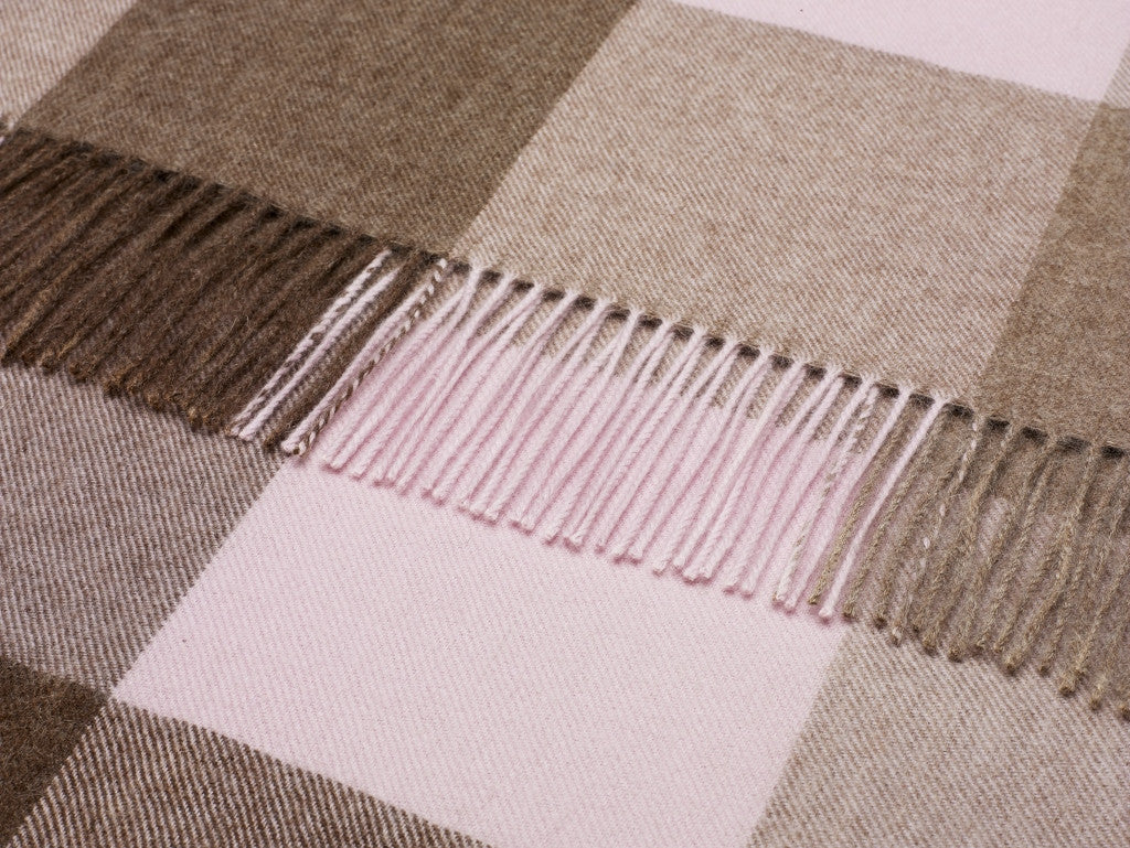 brown and pink check throw blanket made from alpaca