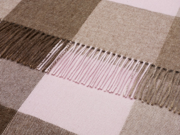 brown and pink check throw blanket in alpaca by bronte moon