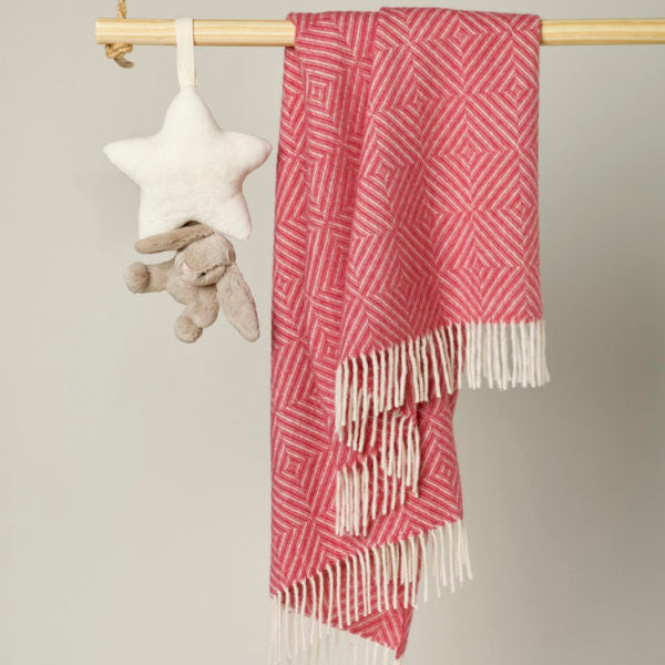 Diamond Baby Blanket - Pink - Merino Lambswool - Made in England