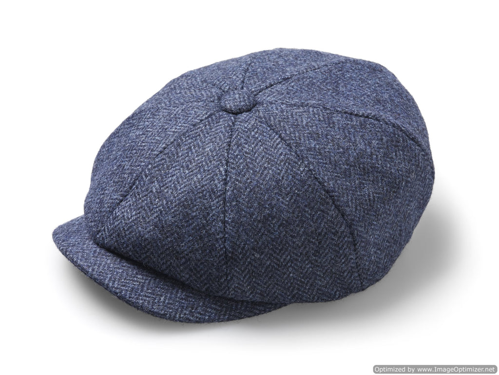 Peaky Cap - Unisex - Bakers Boy Cap / Hat - Herringbone - Denim, Made in England