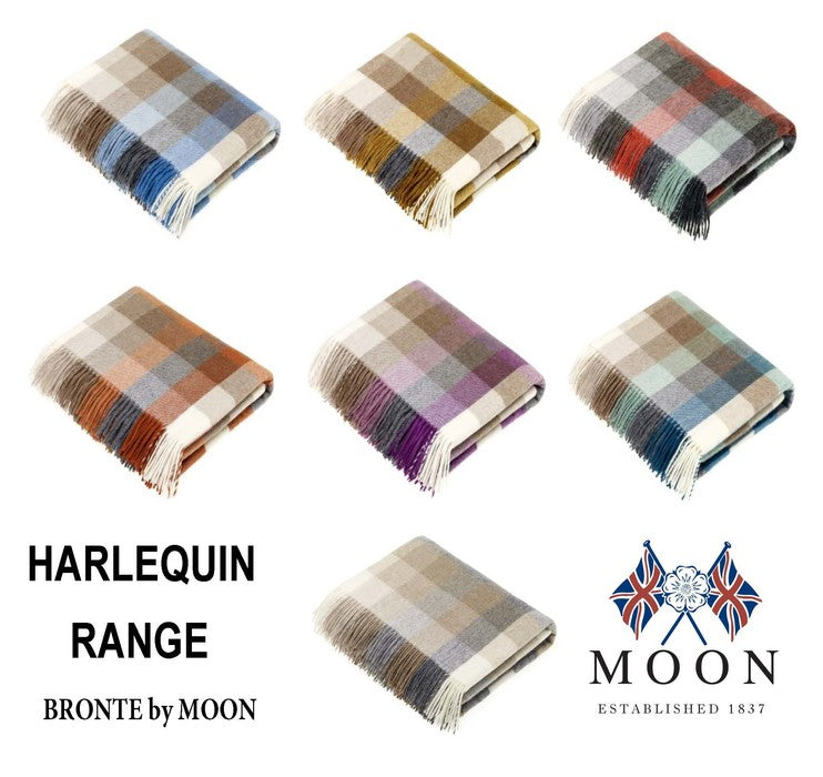 Merino Lambswool Throw Blanket - Harlequin Collection - Made in England - Bronte by Moon