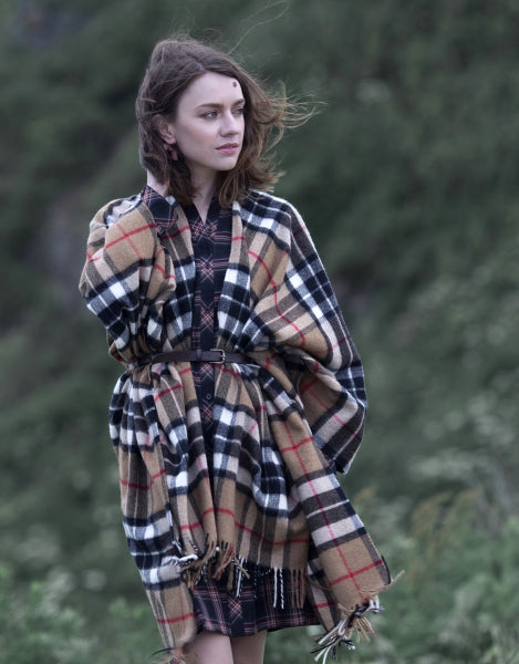 Bronte Ruana Bronte by Moon Full Size Ruana - Merino Lambswool - Tartan Camel Thomp