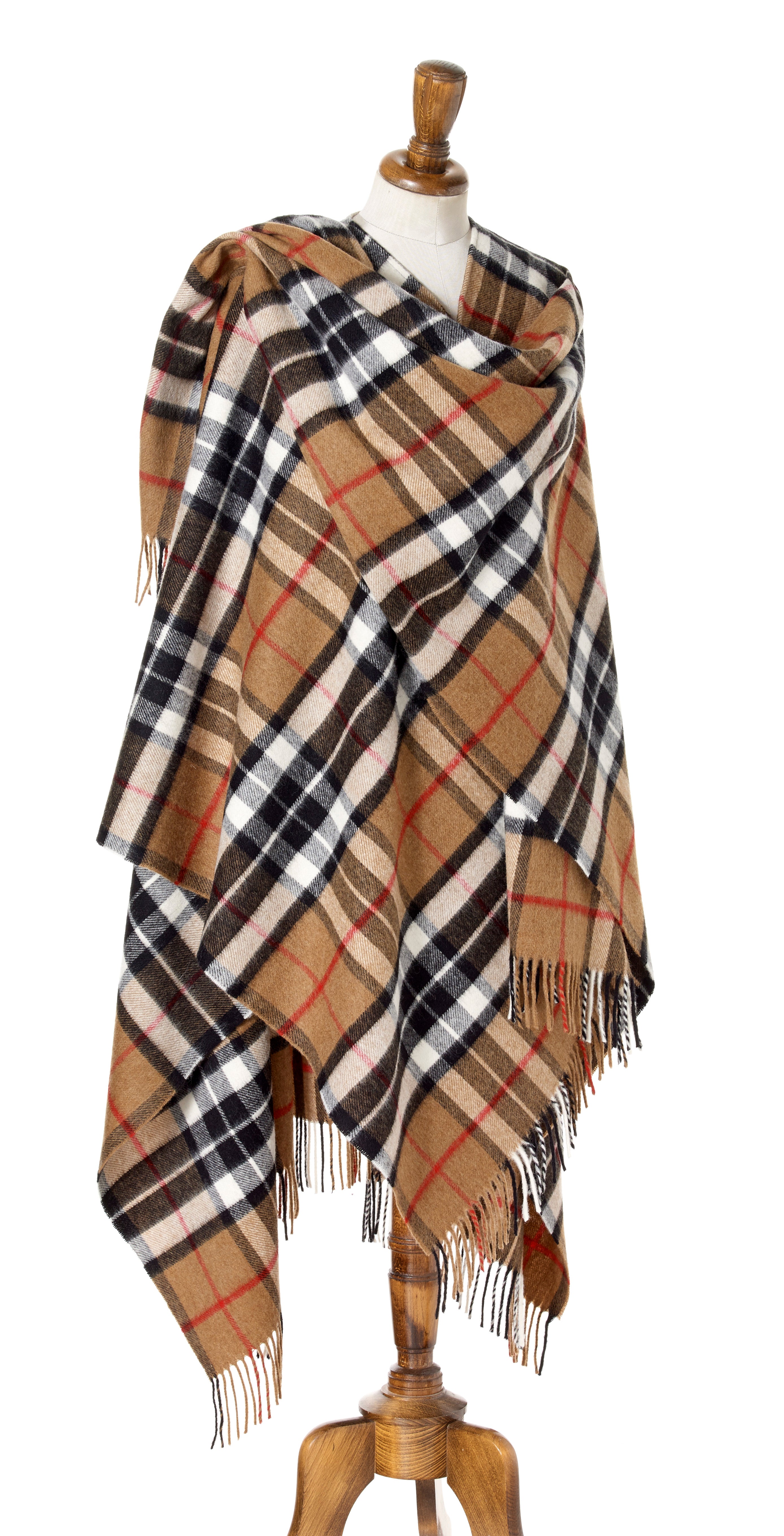 Bronte Ruana Bronte by Moon Full Size Ruana - Merino Lambswool - Tartan Camel Thomp