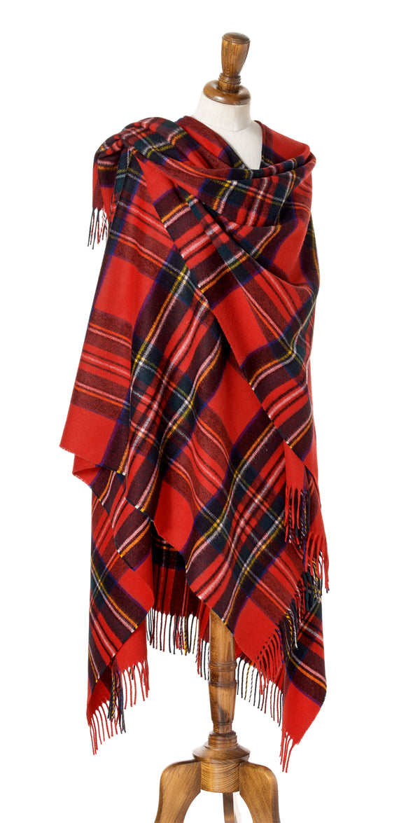 Bronte by Moon Full Size Ruana Merino Lambswool Tartan Royal Stewa