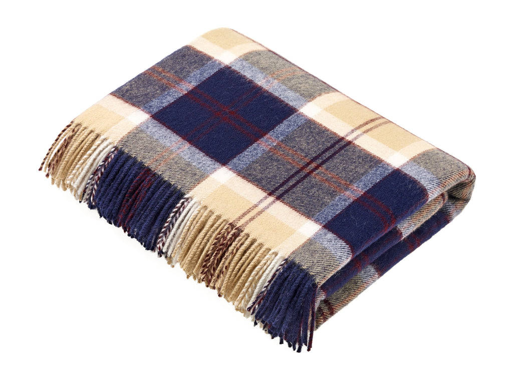 Tartan Plaid- Merino Lambswool Throw Blanket- Bannockbane Navy Tartan-Made in England