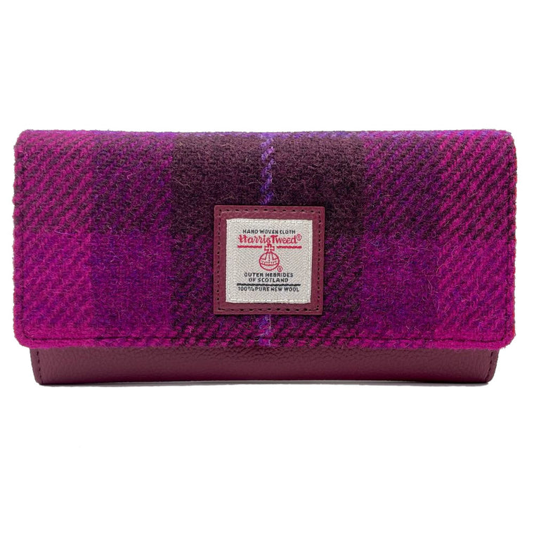 Harris Tweed - Ladies Envelope Purse - Purple Check
