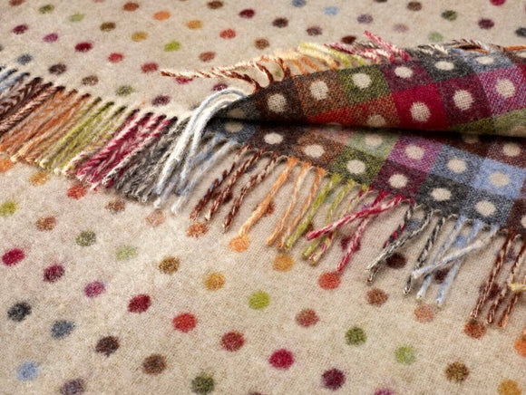 Rainbow Merino Lambswool Multi Spot Beige Throw Blanket