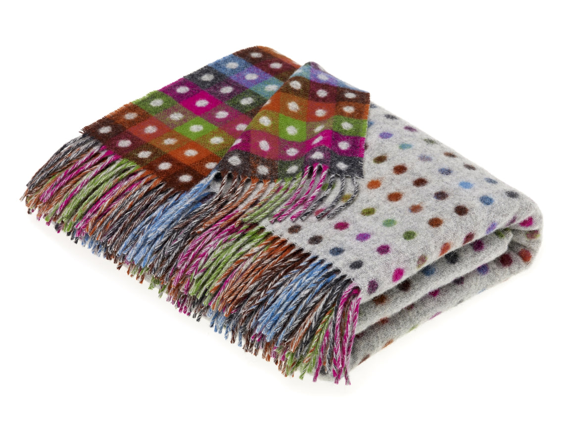 Rainbow Merino Lambswool Multi Spot Gray Throw Blanket