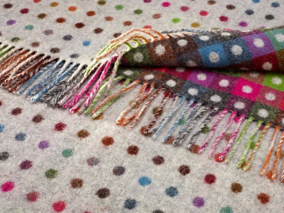 Rainbow Merino Lambswool Multi Spot Gray Throw Blanket