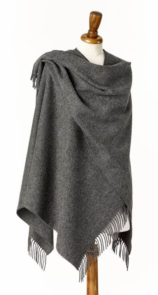 Bronte Ruana Bronte by Moon - Lambswool Wrap - Made in England - Plain Gray