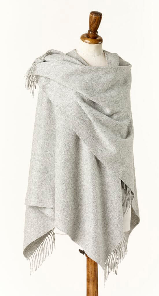 Bronte by Moon Lambswool Wrap Made in England Plain Silver Gray