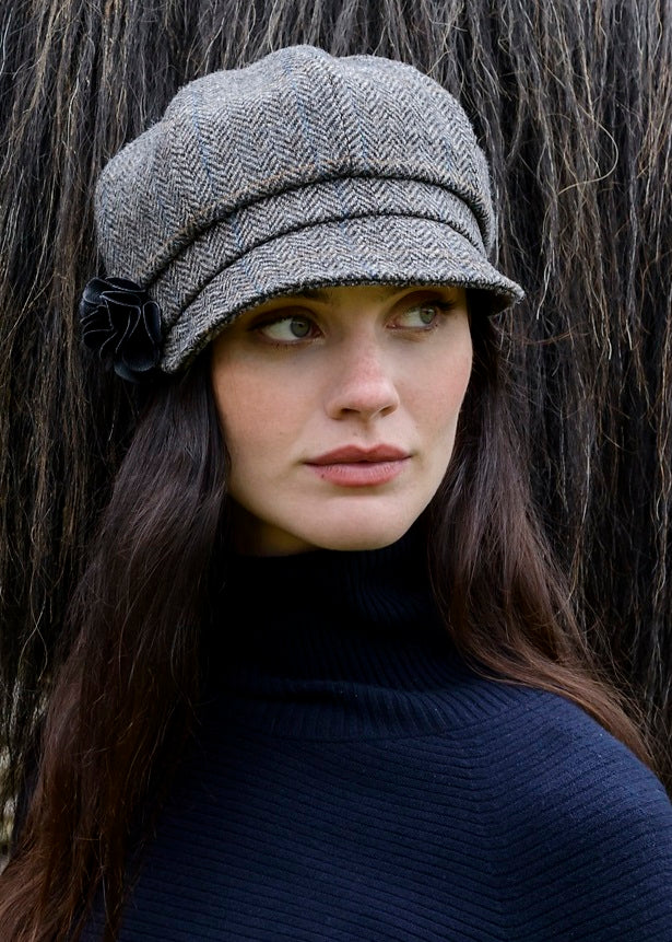 Ladies Tweed Newsboy Hat - Sage Herringbone - Made in Ireland