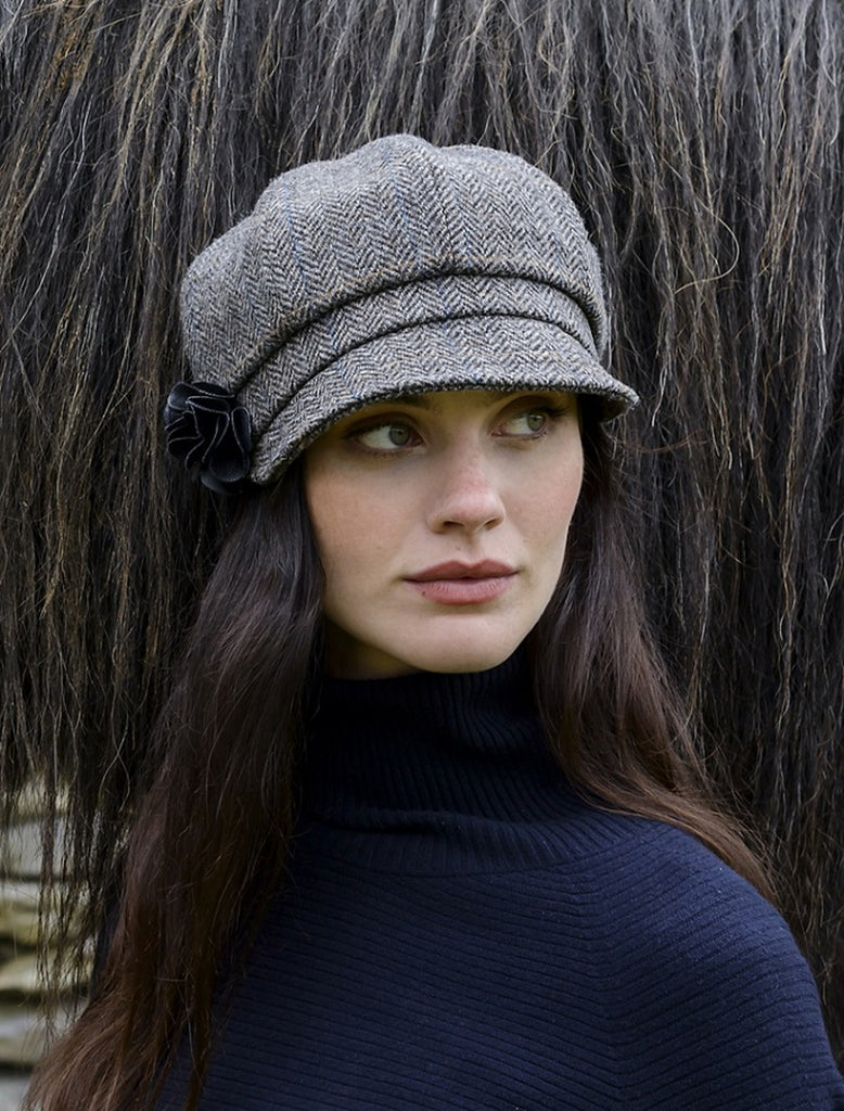 Ladies Tweed Newsboy Hat - Gray - Made in Ireland