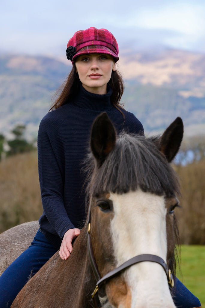 Ladies Tweed Newsboy Hat - Pink Plaid - Made in Ireland