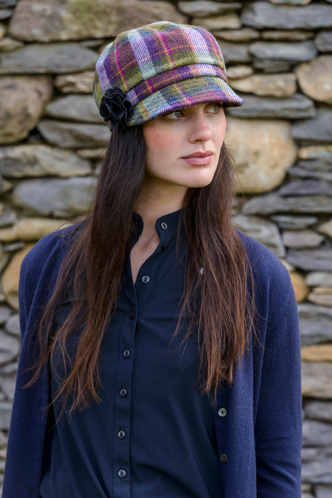 Ladies Tweed Newsboy Hat - Purple Plaid - Made in Ireland