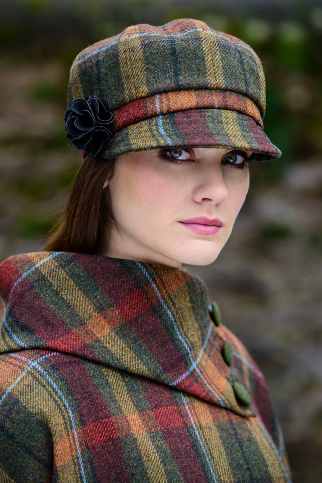 Ladies Tweed Newsboy Hat - Autumn Plaid - Made in Ireland