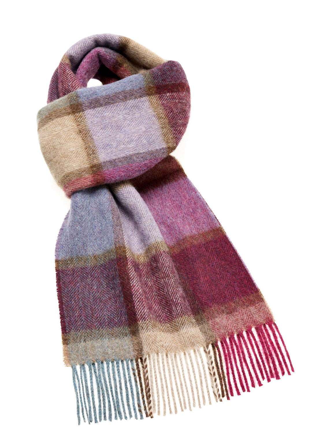 Pateley Pink Check Scarf, Merino Lambswool, Made in England