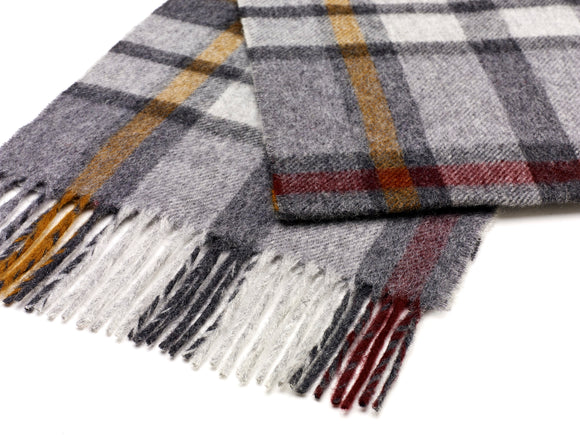 Buttertubs Gray, Check Scarf, Merino Lambswool, Made in England