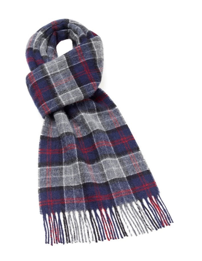 Gray/Navy Plaid Scarf - Merino Lambswool - Made in England