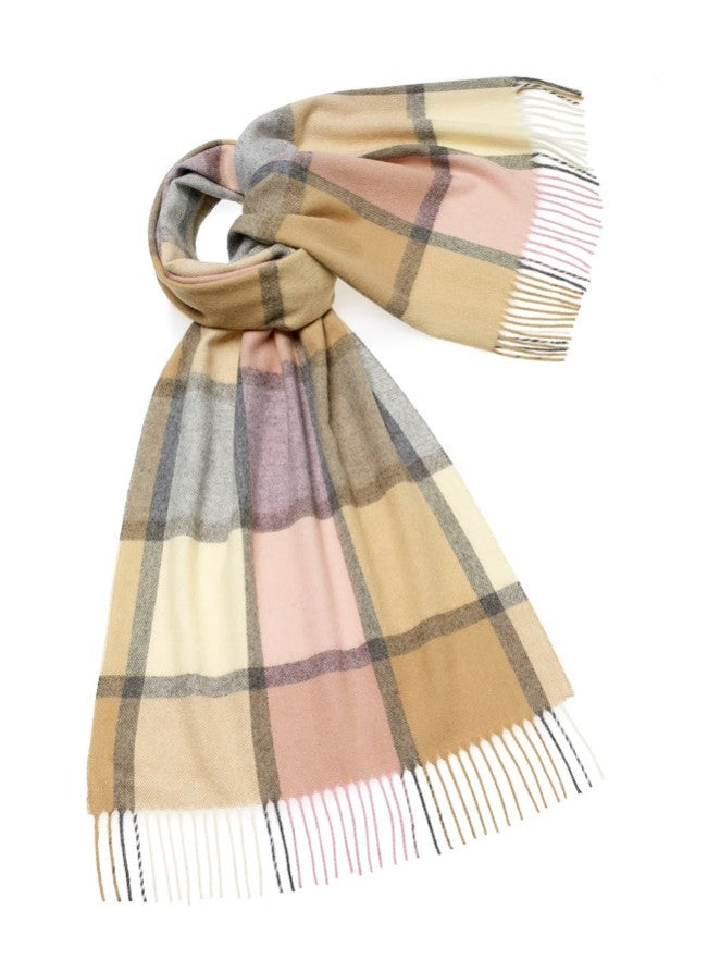 Blanket Scarf - Shawl - Stole - Wrap - Block Windowpane - Pink/Fawn
