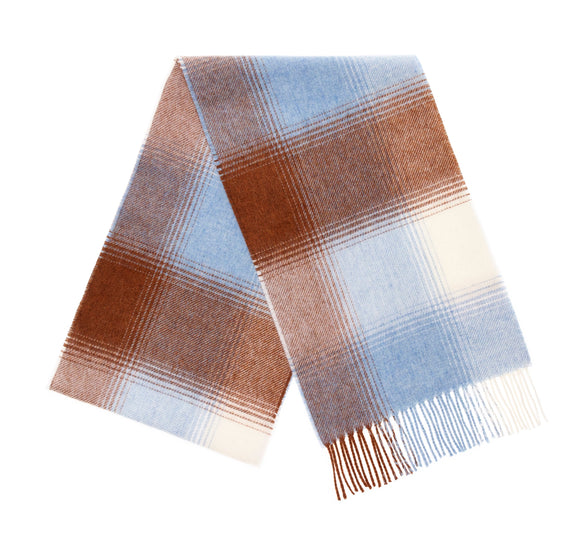 Merino Lambswool Scarf - Beckett Baby Blue/Ginger - Made in England,