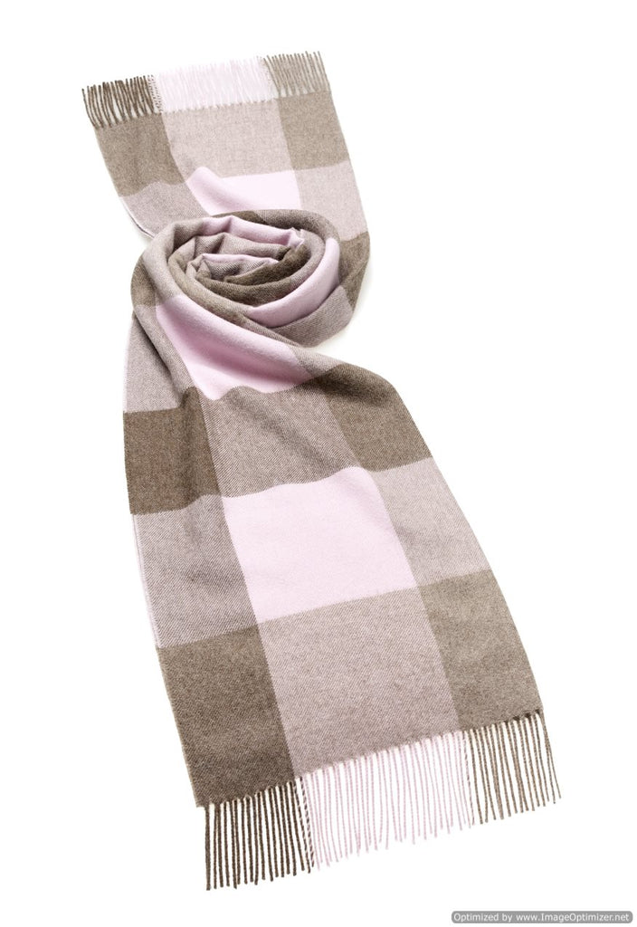 alpaca brown and pink check blanket scarf shawl by bronte moon