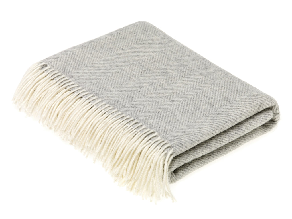 Merino Lambswool Throw Blanket - Herringbone - Gray, Made in England