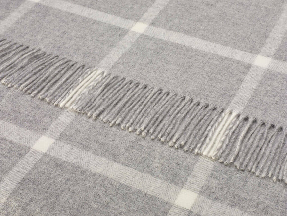 Merino Lambswool Throw Blanket - Windowpane - Gray, Made in England