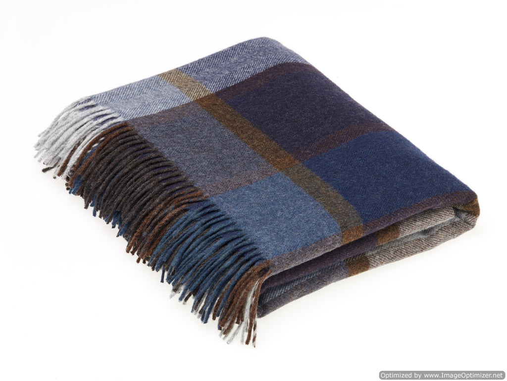 Merino Lambswool Throw Blanket - Pateley Blue - Made in England - Bronte by Moon