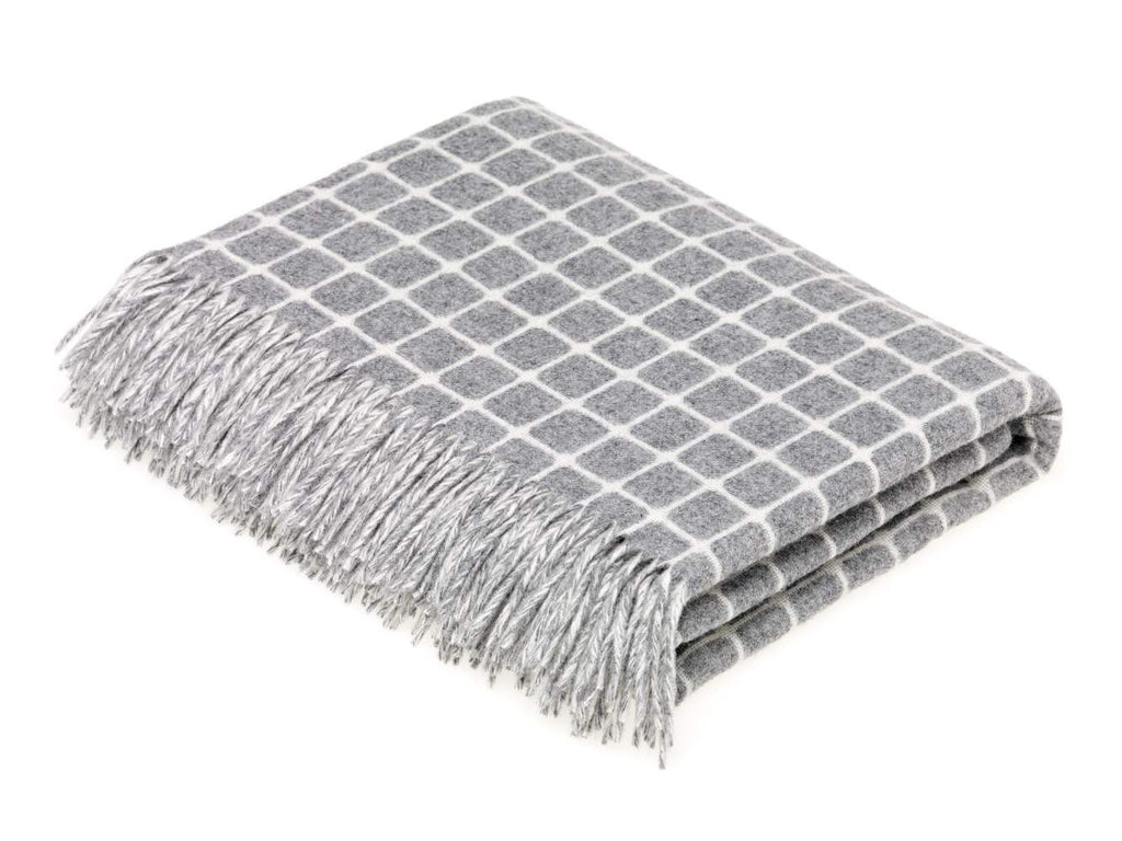 gray and white check throw blanket made of merino lambswool by bronte moon