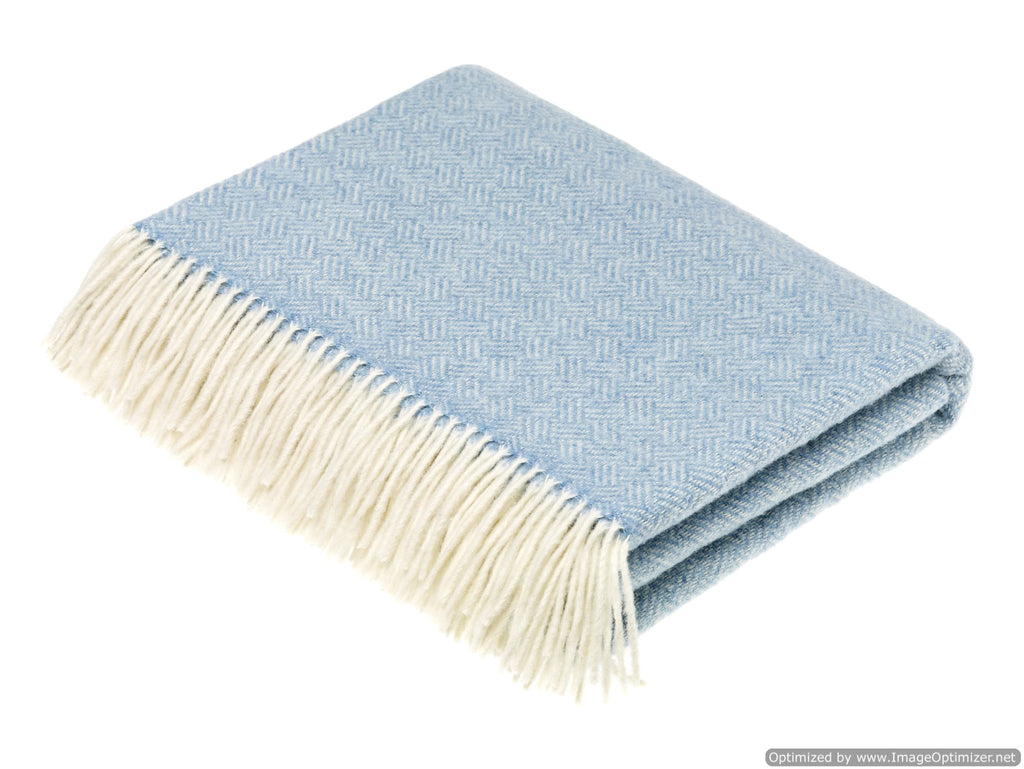 Merino Lambswool Throw Blanket - Parquet - Aqua, Made in England