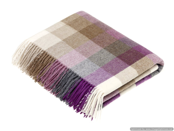 Merino Lambswool Throw Blanket - Harlequin - Clover, Made in England