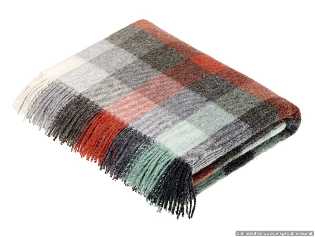 Merino Lambswool Throw Blanket - Harlequin - Coral & Mint - Made in England