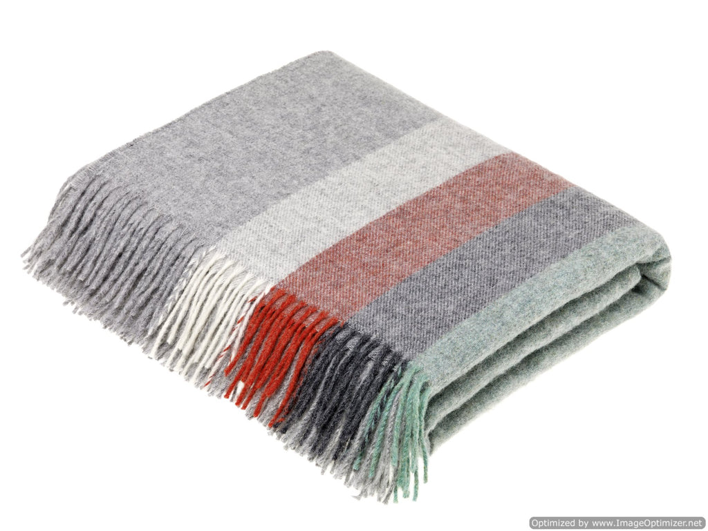 Merino Lambswool Throw Blanket - Harley Stripe - Coral & Mint - Made in England,