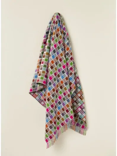 Merino Lambswool Throw Blanket - Ribbon Multi-Gray - Made in England,