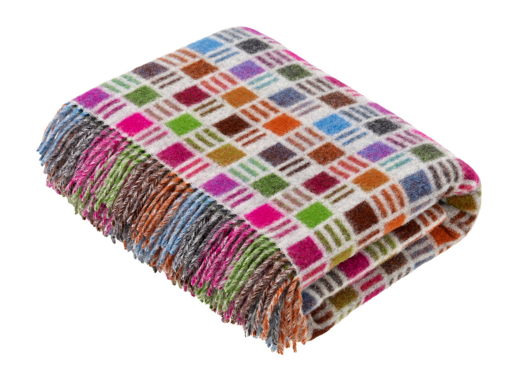 Merino Lambswool Throw Blanket - Ribbon Multi-Gray - Made in England,
