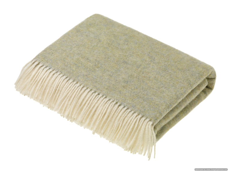 Shetland Pure New Wool - Herringbone Sage - Throw Blanket - Bronte by Moon