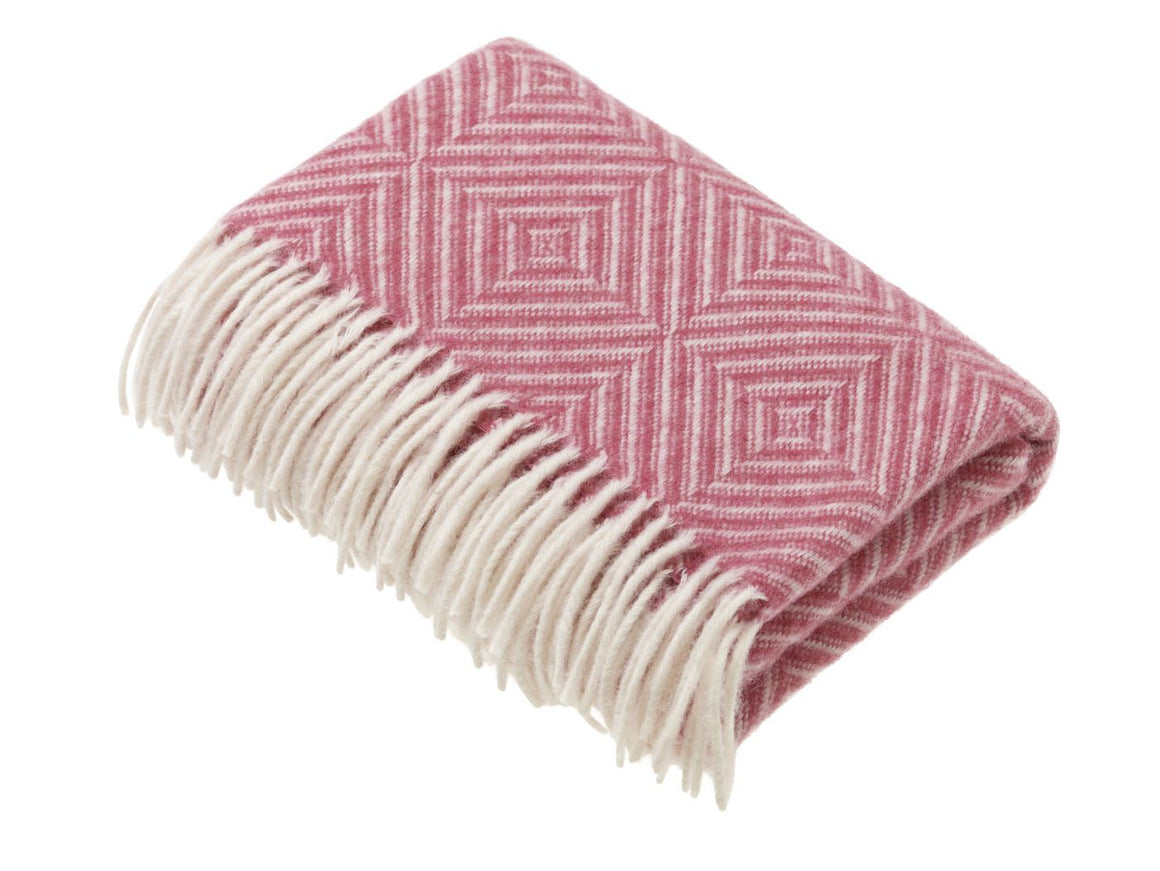 Diamond Baby Blanket - Pink - Merino Lambswool - Made in England