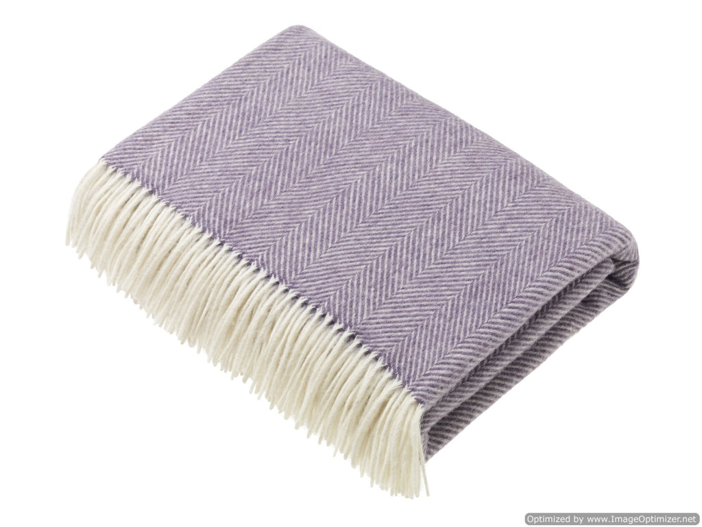 Merino Lambswool Throw Blanket - Herringbone - Clover, Made in England