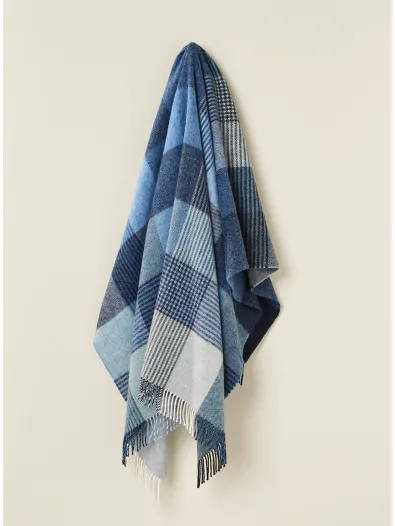 Shetland Pure New Wool - Lindley Blue - Throw Blanket - Bronte by Moon