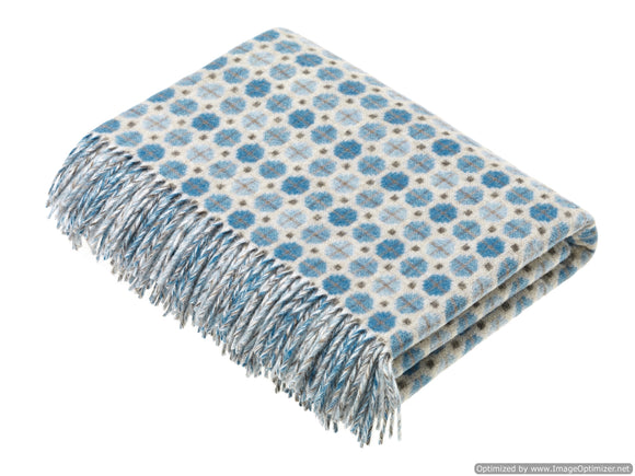 Merino Lambswool Throw Blanket - Milan - Sky / Aqua, Made in England