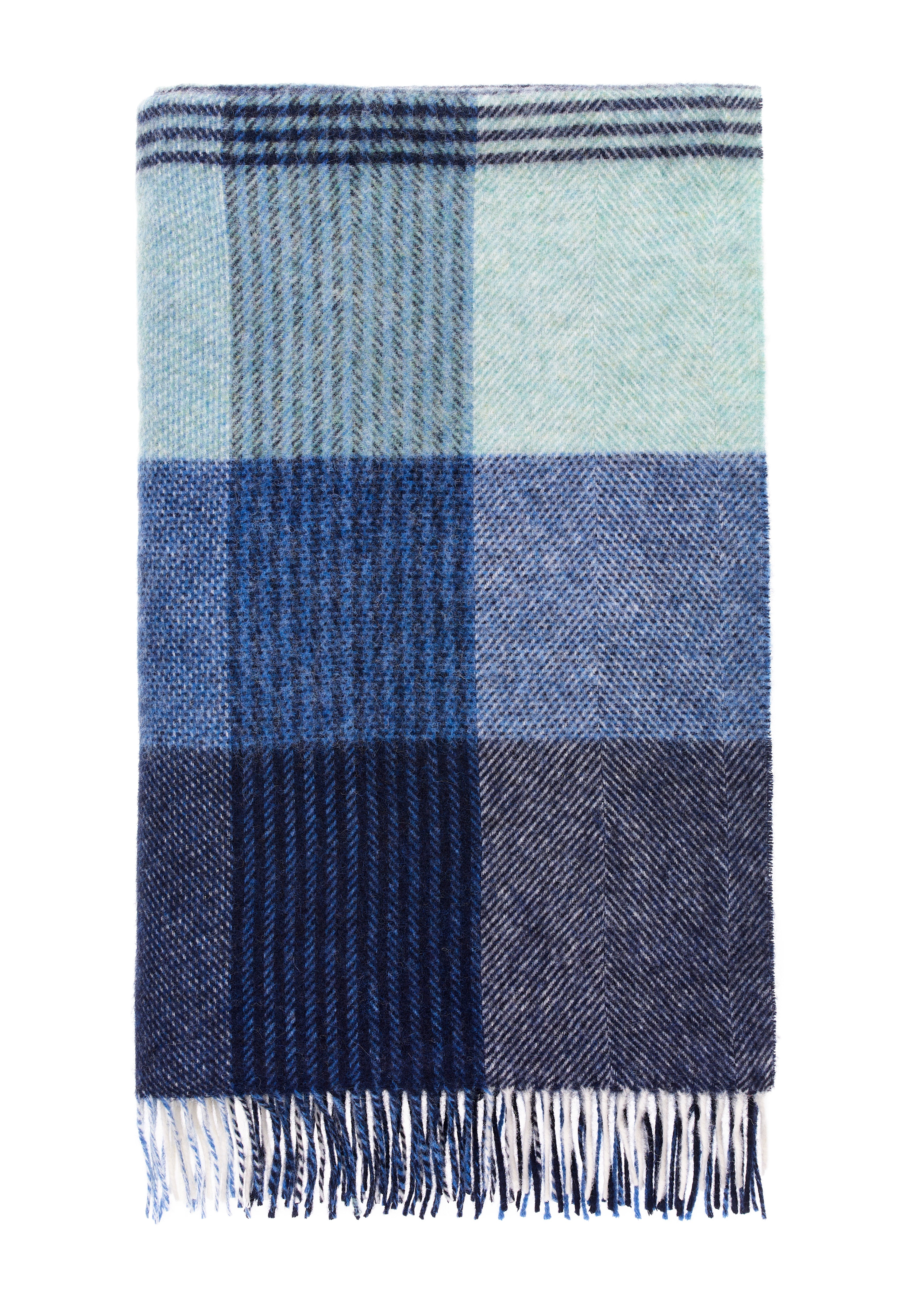 Shetland Pure New Wool Lindley Blue Throw Blanket Bronte by Moon