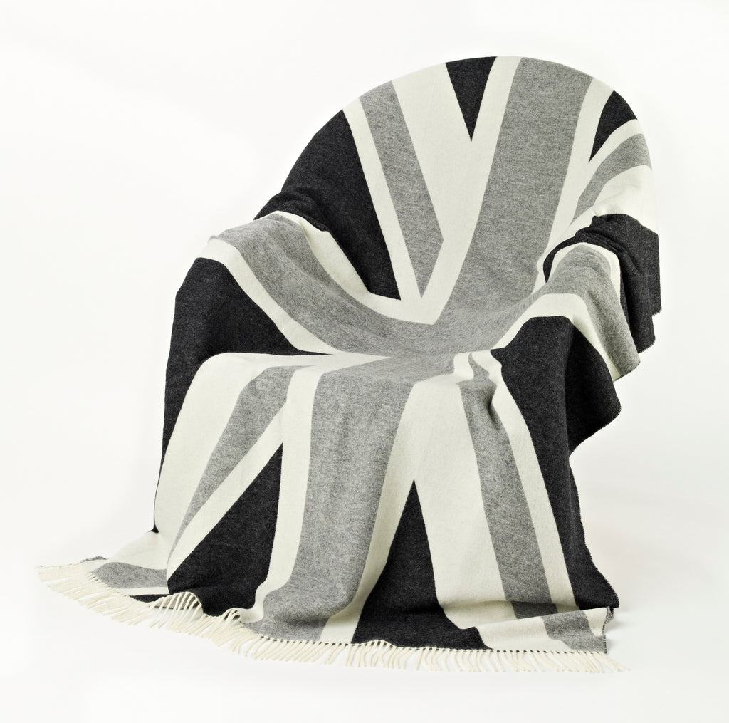 Union Jack Merino Lambswool Throw Blanket - Monochrome