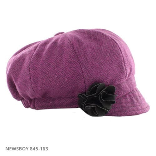 Ladies Tweed Newsboy Hat - Pink Herringbone - Made in Ireland