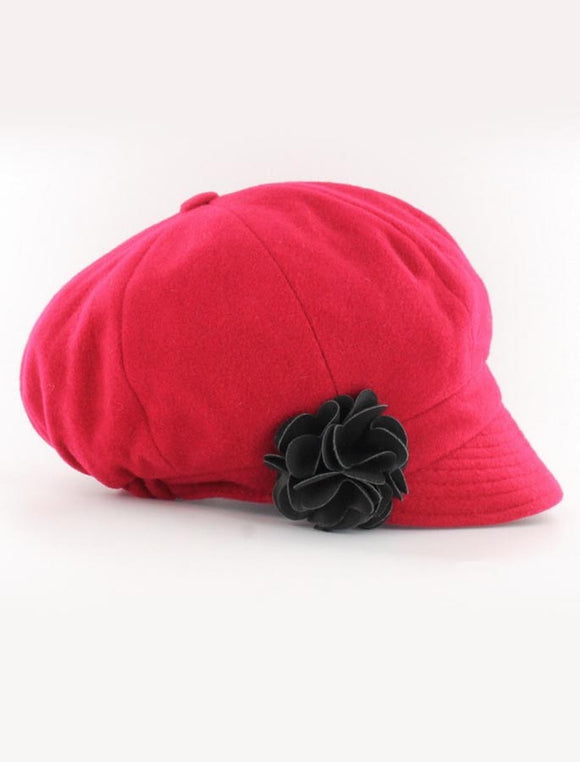 Ladies Tweed Newsboy Hat - Red - Made in Ireland
