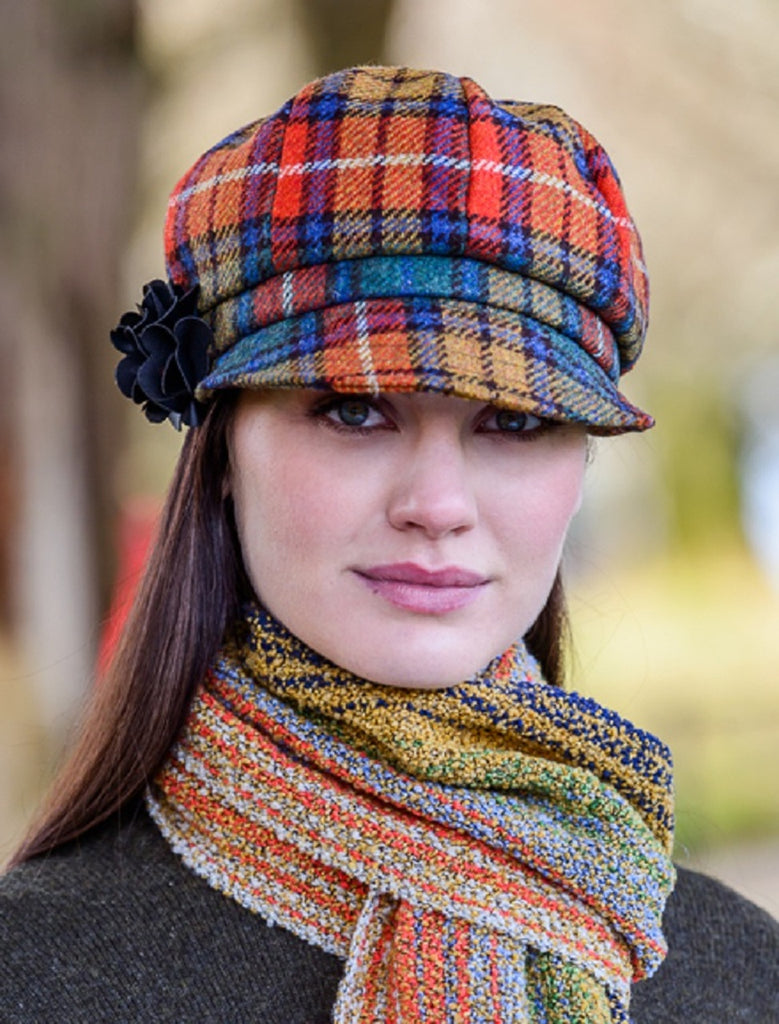 Ladies Tweed Newsboy Hat - Saffron Plaid - Made in Ireland